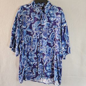 Billion Bay Shirt Men XXL Blue Japanese Cloud Dragon Anime Bowling Y2K Baggy 90s